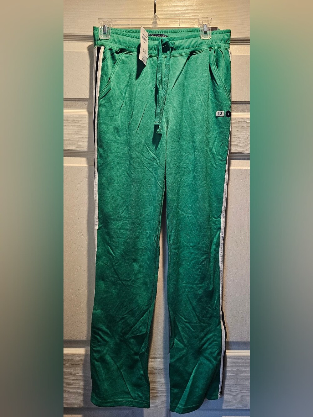 Abercrombie & Fitch Emerald Green Track Pants with White Side Stripe